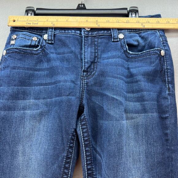 Miss Me Jeans Women's 29x29.5 (8) Dark Blue Easy Skinny Sequins Flower Bling - Picture 10 of 14